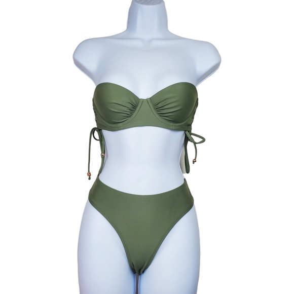 Aerie Womens Green Bandeau Bikini Swimsuit Size 34A - Picture 2 of 13